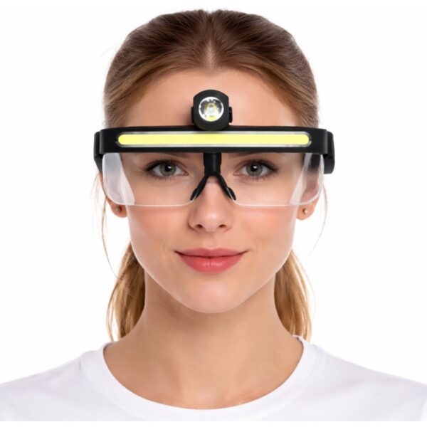 WK3052 glasses-style rechargeable LED and COB headlamp - glasses-style light worn on model