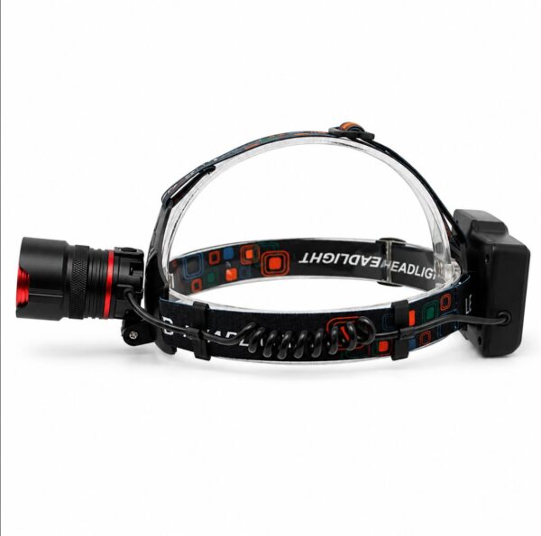 WK3054 zoomable motion sensor headlamp with an RGB rear light and power-bank function - full side view with rear pack