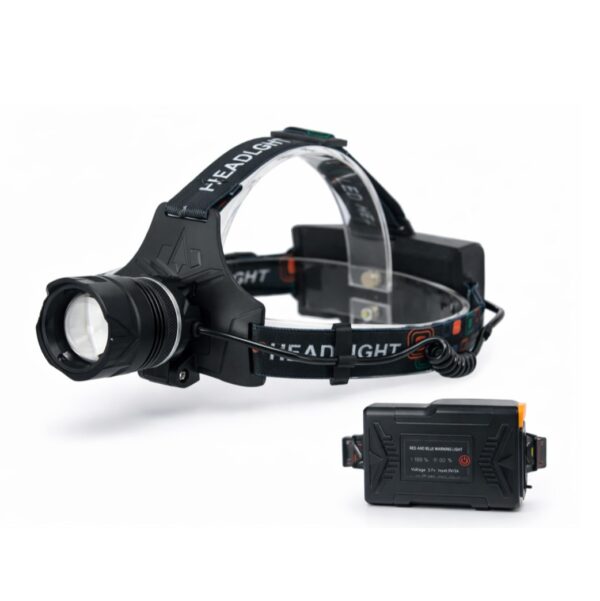 WK3055 high-output zoomable headlamp with a rear warning light and power-bank function showing complete high-output headlamp kit