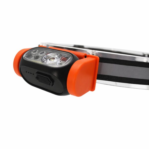 WK3056 compact LED and COB motion sensor headlamp with a fully adjustable lamp head - charging-port close-up