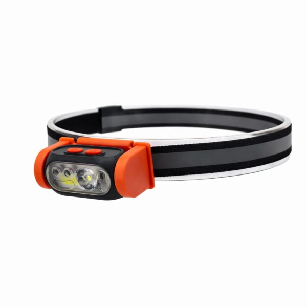 WK3056 compact LED and COB motion sensor headlamp with a fully adjustable lamp head - full sensor headlamp view