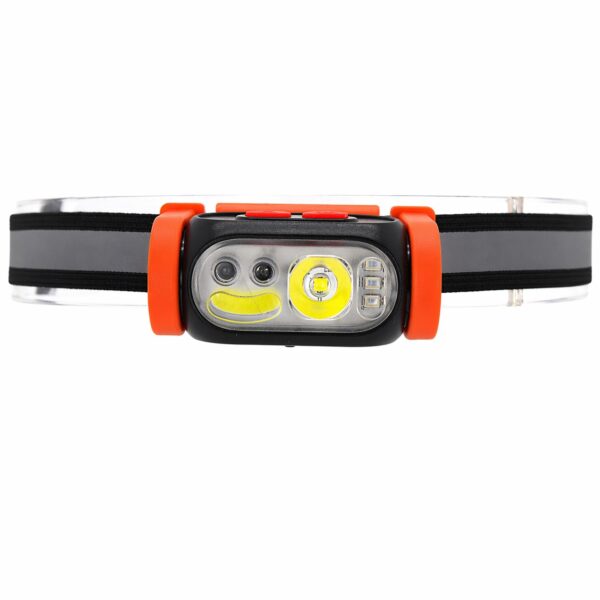 WK3056 compact LED and COB motion sensor headlamp with a fully adjustable lamp head showing led cob sensor headlamp