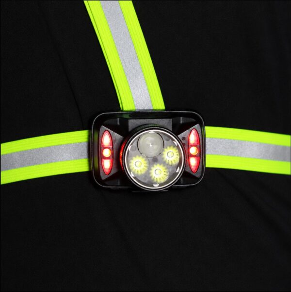 WK3057 high-output rechargeable running chest light with a reflective vest - lamp and reflective strap detail