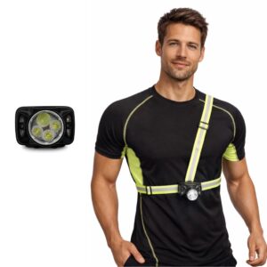 WK3057 high-output rechargeable running chest light with a reflective vest showing running chest light and vest