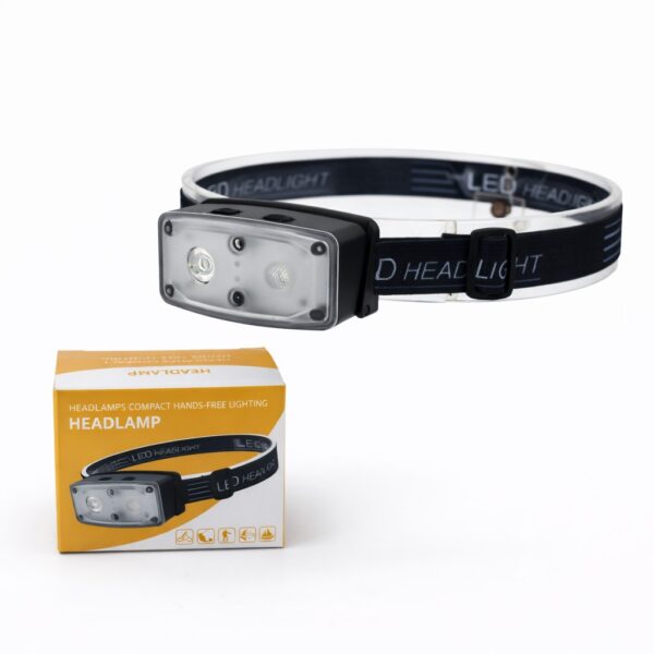 WK3059 lightweight motion sensor headlamp with white and red LEDs - product with retail packaging