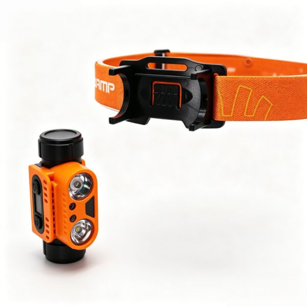 WK3061 detachable dual-LED motion sensor headlamp with red light and a digital power display - detached lamp and headband bracket