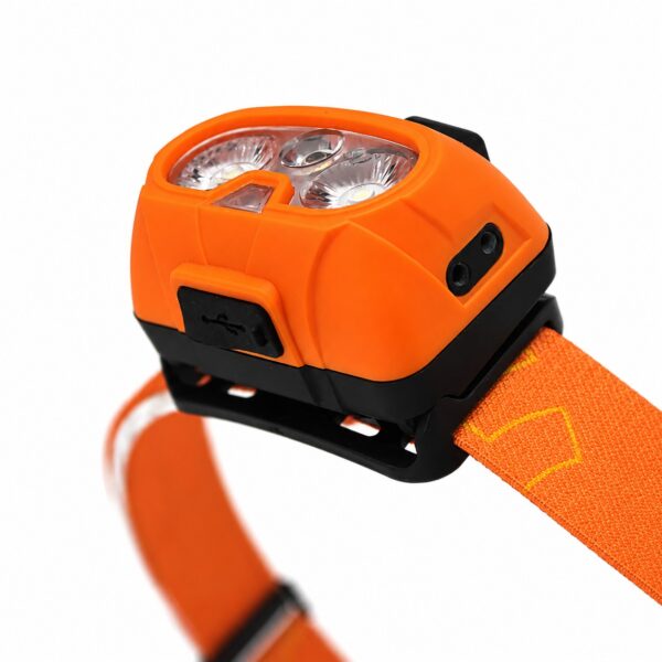 WK3062 multi-color motion sensor headlamp with white, warm-white and red light - charging and sensor side