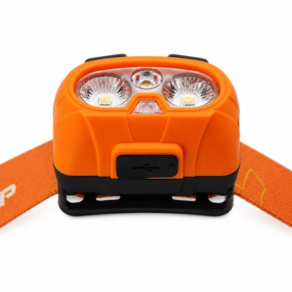 WK3062 multi-color motion sensor headlamp with white, warm-white and red light - front product angle