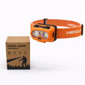 WK3062 multi-color motion sensor headlamp with white, warm-white and red light - product with retail box