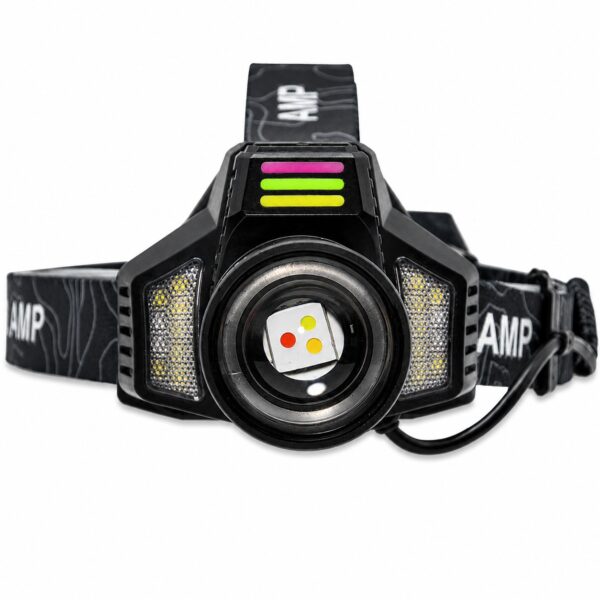 WK3063 zoomable motion sensor headlamp with side SMD lights and power-bank output - tilted lamp module