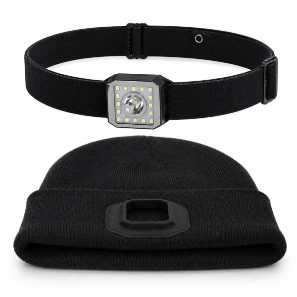 WK3067 two-in-one LED light beanie with a detachable headlamp module showing beanie and headband kit