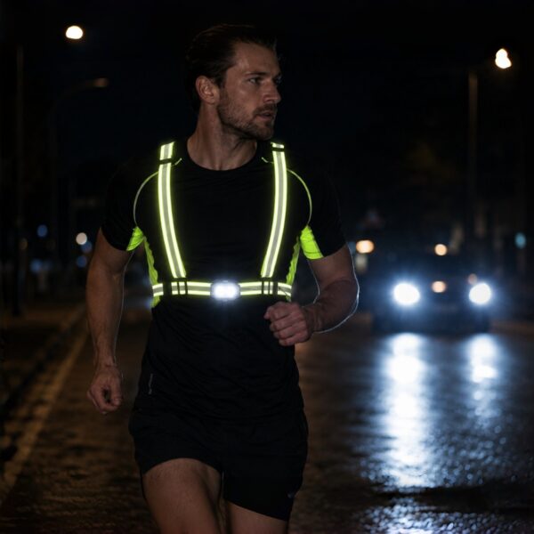 WK3069 front and rear rechargeable running chest light with a reflective vest - night running application