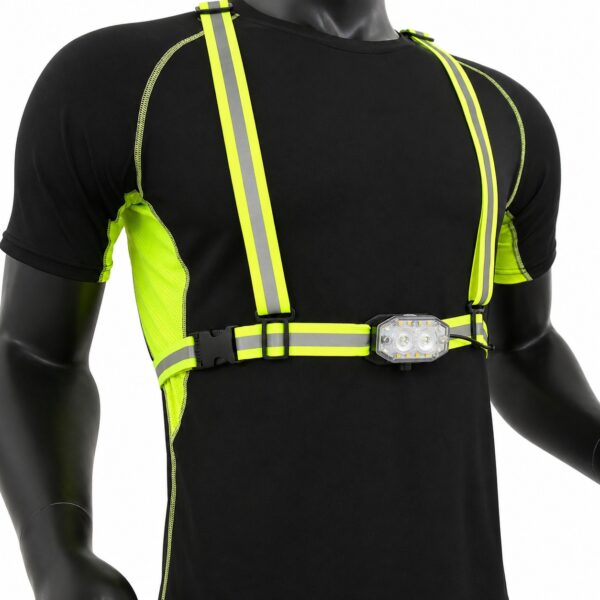 WK3069 front and rear rechargeable running chest light with a reflective vest - reflective vest close-up