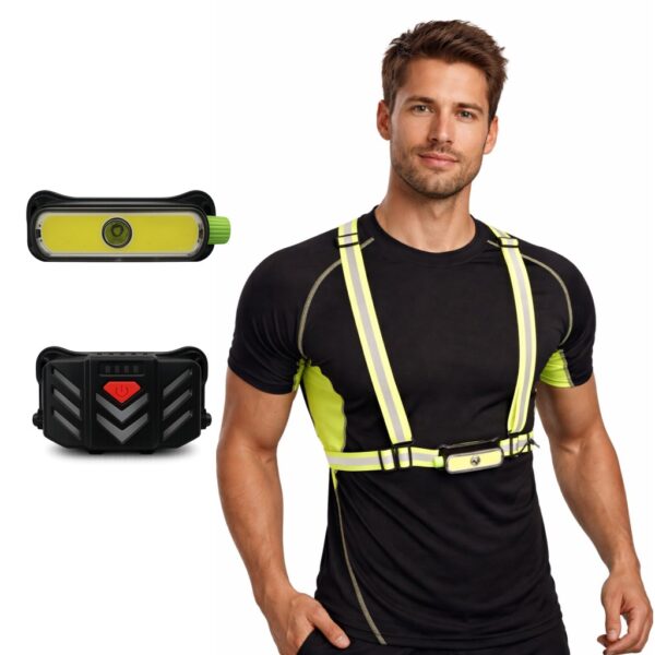 WK3070 dimmable running chest light with a rear red-white warning effect showing front and rear running-light modules