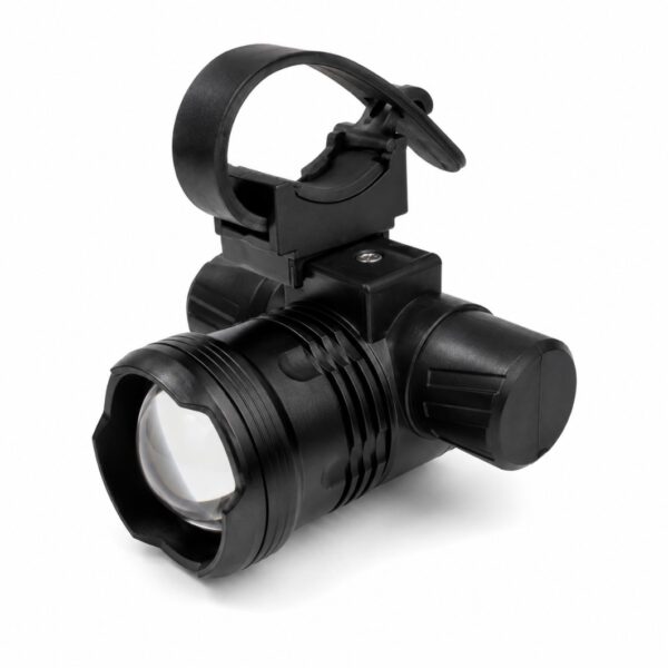 WK3074 two-in-one zoomable headlamp and bicycle light with dual mounting hardware - bicycle clamp installed